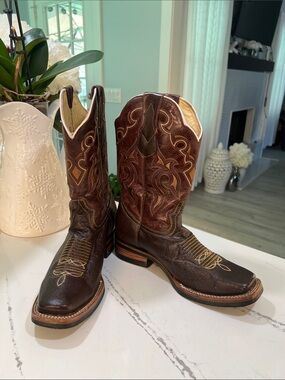 Rancho Grande Unisex Brown Leather Western Boots Square Toe size 27 1/2